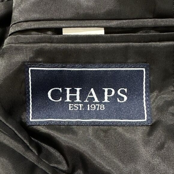 Chaps Suit Jacket Men's 46 Long (46L) 100% Wool Black Pinstripe Sport Coat - Picture 7 of 16